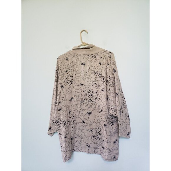 Arthur Max Sportswear Women XS Cardigan Tan Floral Cotton Rayon Jute Lagenlook - Picture 2 of 7